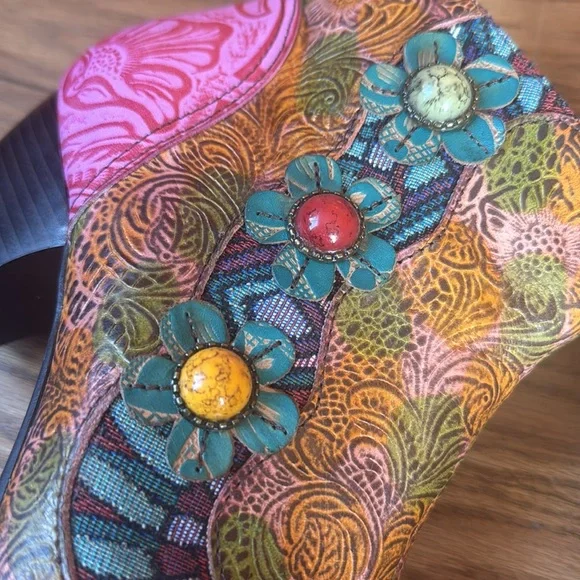 NEW Socofy Bohemian Heeled Leather Ankle Boots - Picture 6 of 10